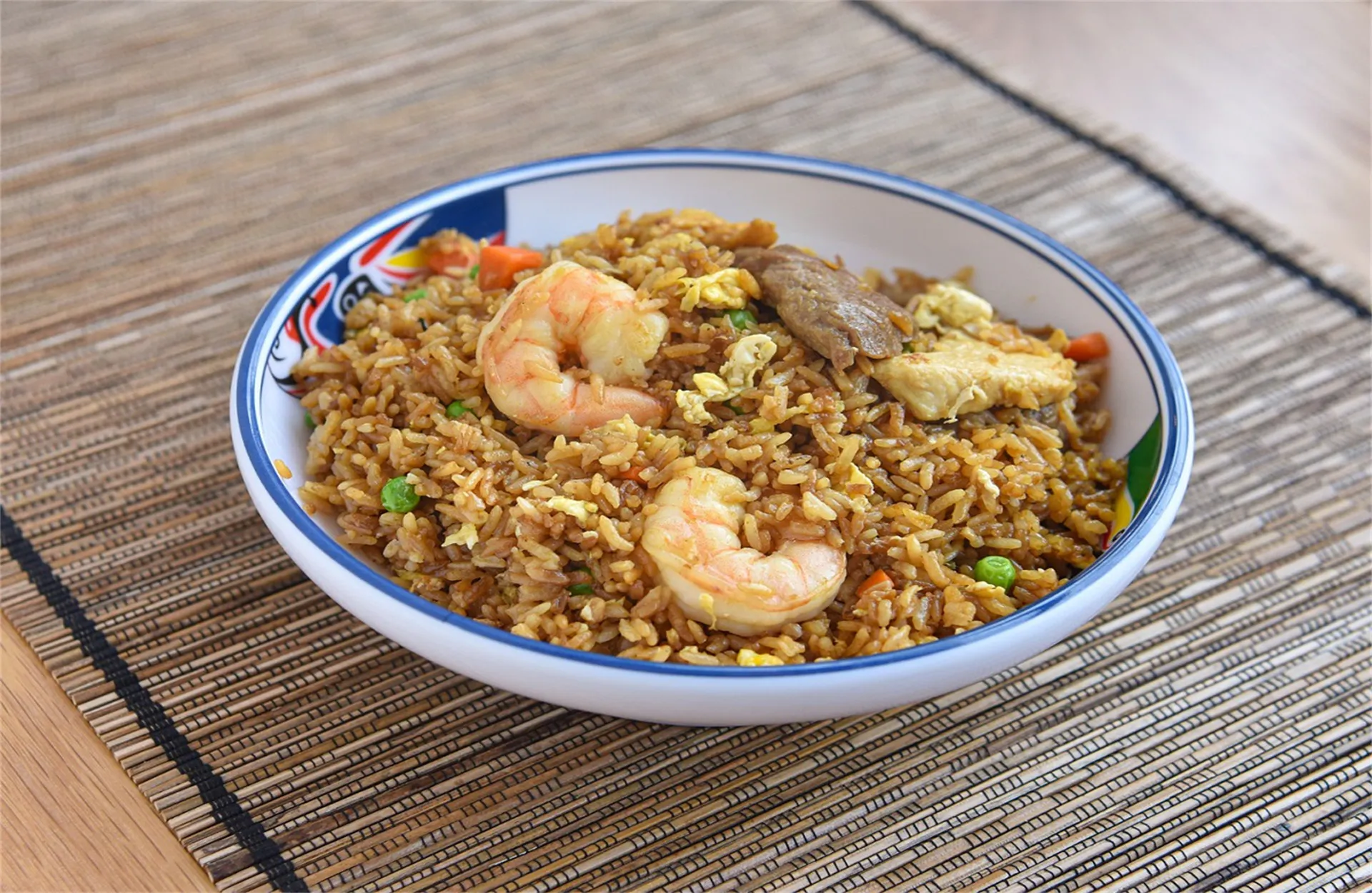 Beef shrimp fried rice with peas and egg at Magic Wok, a Asian Restaurant in Tupelo